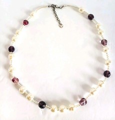 Carol Lee Faux Pearl & Purple Bead Necklace/ Vintage