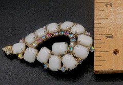 VTG Art Deco Revival Milk Glass AB Rhinestone 2.38″ Teardrop Brooch Pin