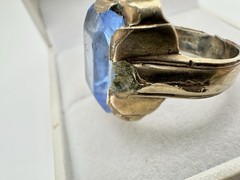 Antique Old VTG 10k Gold Filled Signed Ring SZ11 Blue Glass Damage 9.3gram READ