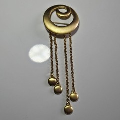 Tona Jewelry Signed Gold Design Swirl Brooch 4 Charms Dangling from 4 Chains