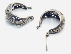 Vintage Jez Jezlaine Sterling Silver Scroll Hoop Earrings Y2