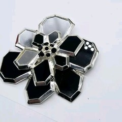 Modernist Flower Brooch Black & Silver Mirror 3.5 in HUGE Modern Floral