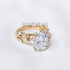 Oval and Marquise Moissanite Engagement Ring 925 Sterling Silver Bridal Promise
