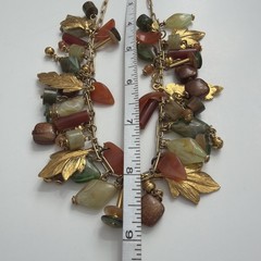 Vintage Fall Charm Necklace: Pearl Acorns, Art Glass Leaves, Autumn Jewelry