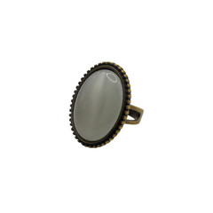 1970s Cat Eye Glass Statement Ring Large Oval Cabochon Brass Tone Size 8.5
