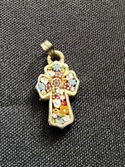 Vintage Tiny Cross Pendant Tiny Flowers Italy #SL4