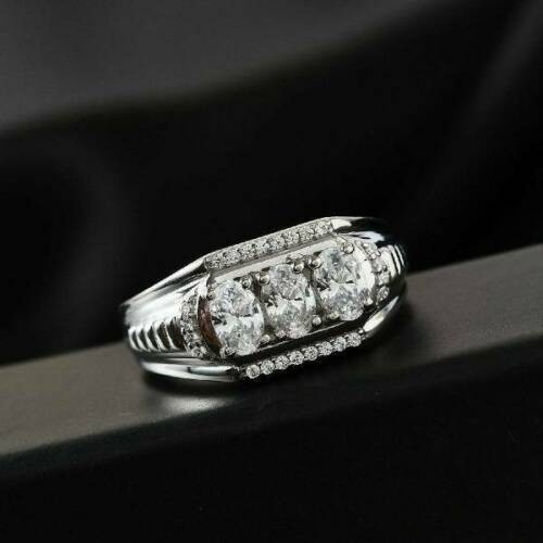 Art Deco Antique Vintage 3.50 Ct Diamond Men’s Wedding Ring 925 Sterling Silver