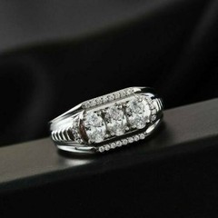 Art Deco Antique Vintage 3.50 Ct Diamond Men’s Wedding Ring 925 Sterling Silver