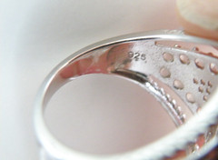 Large Sterling Silver 925 Pink MOP White Topaz Statement Ring Size 7
