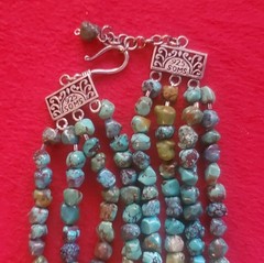 Vtg Soms 4 Strand & Lg Turquoise Nuggets Bib Necklace 925 Sterling Silver Clasp