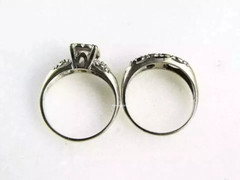 Vintage 2.7Ct Art Deco Round Lab Created Diamond 925 Silver Engagement Ring Set