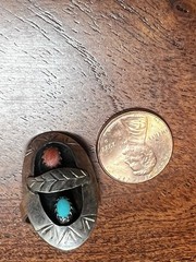 Nice NAVAJO STERLING SILVER TURQUOISE CORAL RING OLD PAWN SIZE 5.5