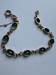 Vintage 1/20 12k Gold Filled Simulated Emerald Bracelet With Safety Chain 7.25in