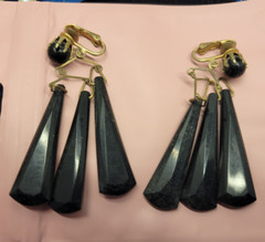 Clip-On Earrings 1970’s Beveled Onyx 2.5 Inches 029