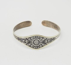 Vintage niello 875 silver floral ethnic traditional cuff bracelet Soviet Russia