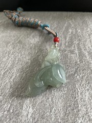 Certified Grade A Burma Jadeite Pendant with Lotus Leaf and Fish Design