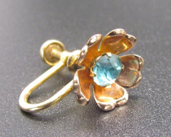 Van Dell Rose Petal Earrings Turquoise Blue Rhinestone Screw Back 12K GF Vintage