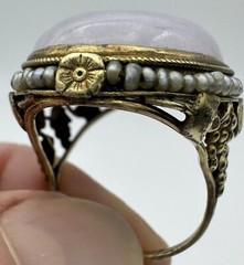 VINTAGE ANTIQUE 14K YELLOW GOLD GENUINE LAVENDER JADE SEED PEARL RING SZ. 6 3/4
