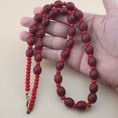 Venetian Red WhiteHeart Trade Glass Beads Necklace 12.6mm x 11.4mm & 6-7mm