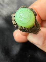 Art Nouveau Serpent Stick Pin Swirled Green Glass Dragon Face CHIP
