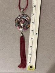Vintage Cloisonné Red Floral Peacock Enameled Hexagon Tassel Necklace Bird New