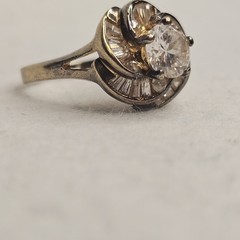 Vintage JAL CZ Crown Ring Size 8 Sterling Silver Gold Over Halo Statement Ring