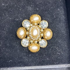 2 Inch Graziano Brooch Rhinestones And Faux Pearls.