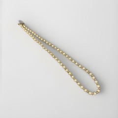 Vintage Latvia White Beaded Necklace Baltic Handmade Gold Tone Minimalist Retro