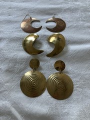 Vintage Brass Earrings-Lot Of 3- Statement Pieces