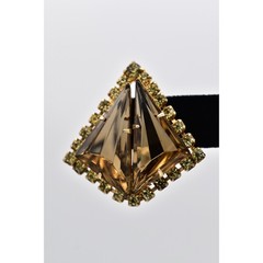 Vintage Crystal Clip On Earrings Pyramid Brown Gold Chunky Signed 1960s BinBF