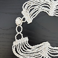 Vintage White Glass Seed Bead Bib Collar Necklace 16-18” Adjustable Length