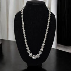 Vtg Art Deco Rock Crystal Quartz Faceted Bead 28″ Necklace Sterling Chain