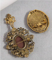 BROOCH- 2Pcs PINK Cameo Brooch with Rhinestone Embossed Accents