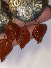 Earrings HOBE Pierced Hang 3” Articulated Red Art Glass Leaves Dangle Vintage