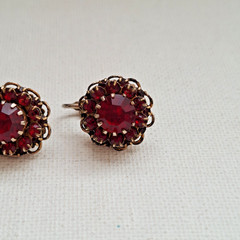 Vintage 1966 Sarah Coventry Signed Deep Burgundy Red Rhinestone Earrings