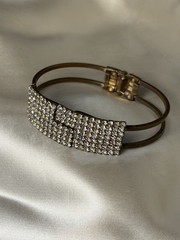 Vintage Gold Tone Hinged Rhinestone Bracelet – 2.5 Inches