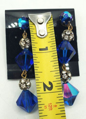 Vintage Long Drop Blue Crystal Clip Earings 1960’s