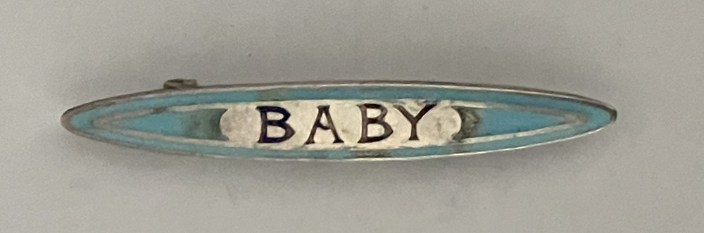 1915 silver h’marked Baby brooch pin, 45mm wide