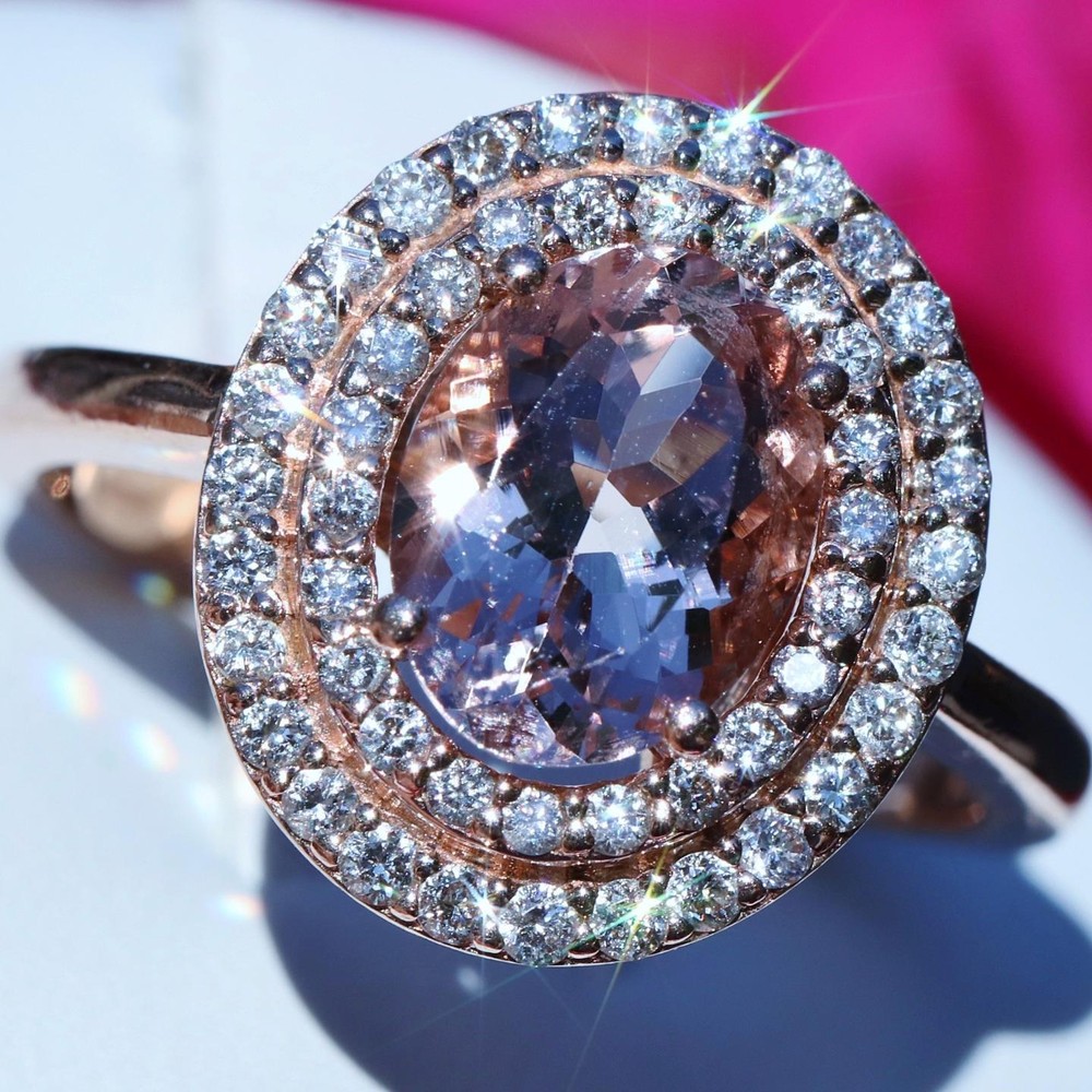 Effy 14k rose gold ring 2.15ct morganite diamond size 7 vintage 4.75gr N3040C