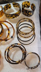 Vintage All Faux Tortoise Shell Lucite Old Plastic Bangle Cuff Bracelet Big Lot