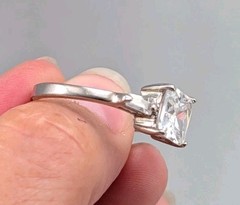 Vintage Silver Plated & CZ Princess Cut & Baguette Engagement Style Ring Sz 9.75