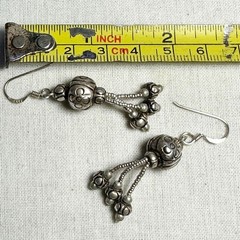 VTG 925 Sterling Silver Filigree Circle Thai Ornament Tassel Earrings Drop 4.5cm