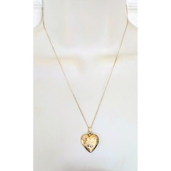 Vintage 1/20 14k Yellow Gold Filled MOM Heart Locket w/ Pink Flowers Necklace