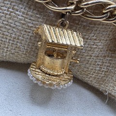 Vintage Charm Bracelet Wishing Well Charm Signed “S” Size 7″