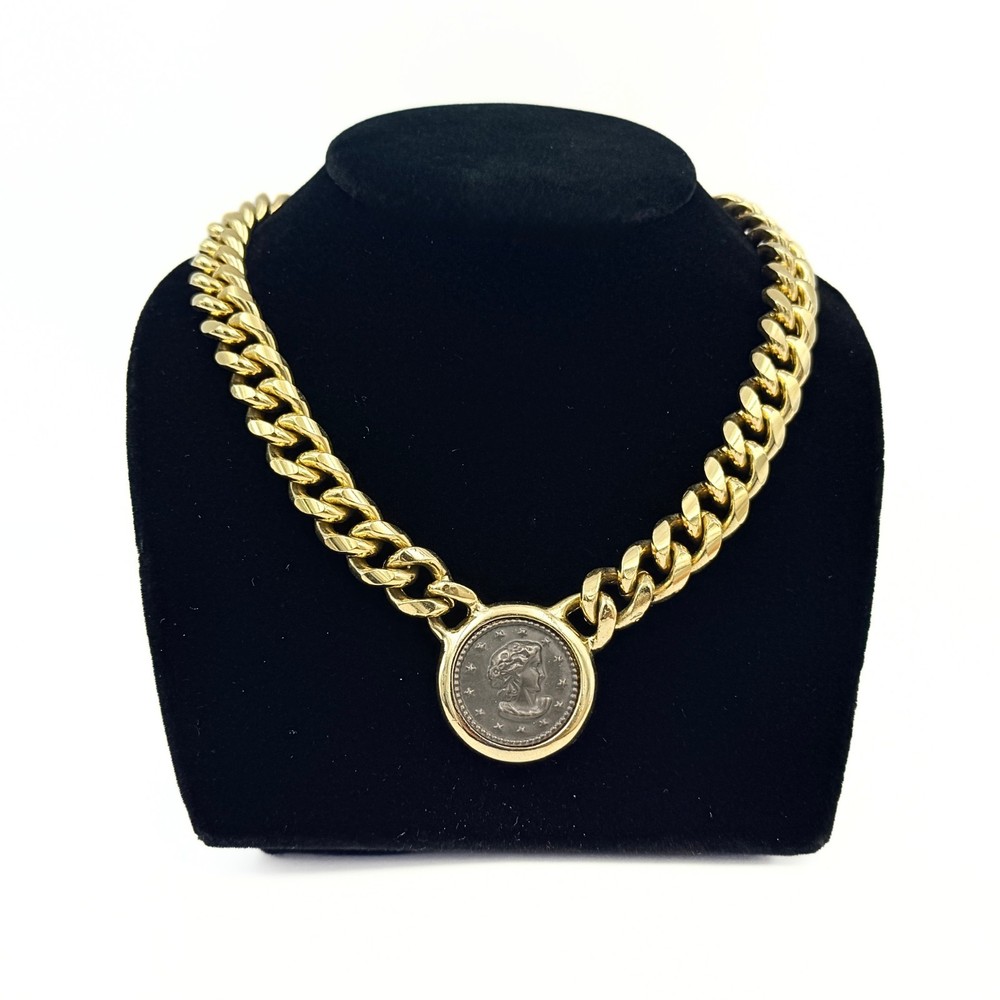 Ancient Revival Chunky Gold Plated Curb Chain Black Coin Necklace