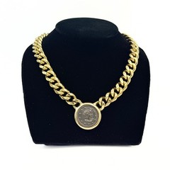 Ancient Revival Chunky Gold Plated Curb Chain Black Coin Necklace
