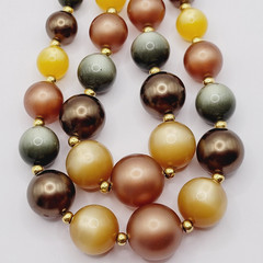 Autumn Colors Moonglow Lucite Bead Graduated Double Strand Vintage MCM Necklace