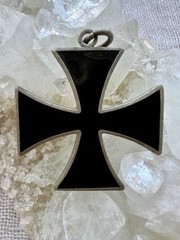 Vintage Iron Cross / Cross Pattée Pendant Black Enamel Curved