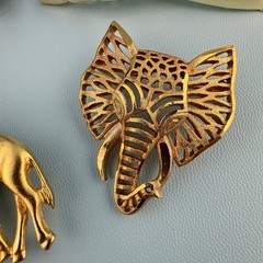 Vintage Animal Brooch Pin Lot Gold Tone Elephant Giraffe Lion Zebra Noahs Ark