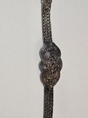Sterling Silver 925 Concho Bracelet Floral Design Woven Chain Statement 42g